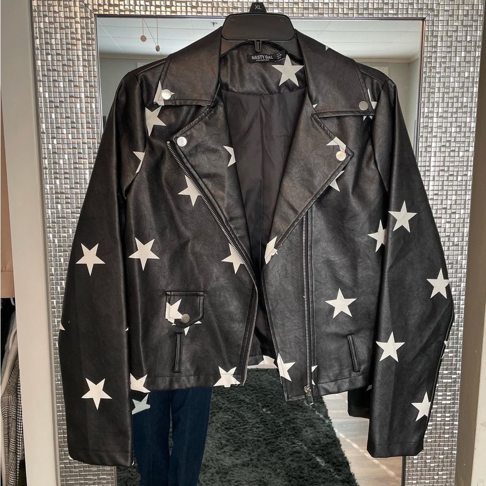 Faux leather jacket with stars